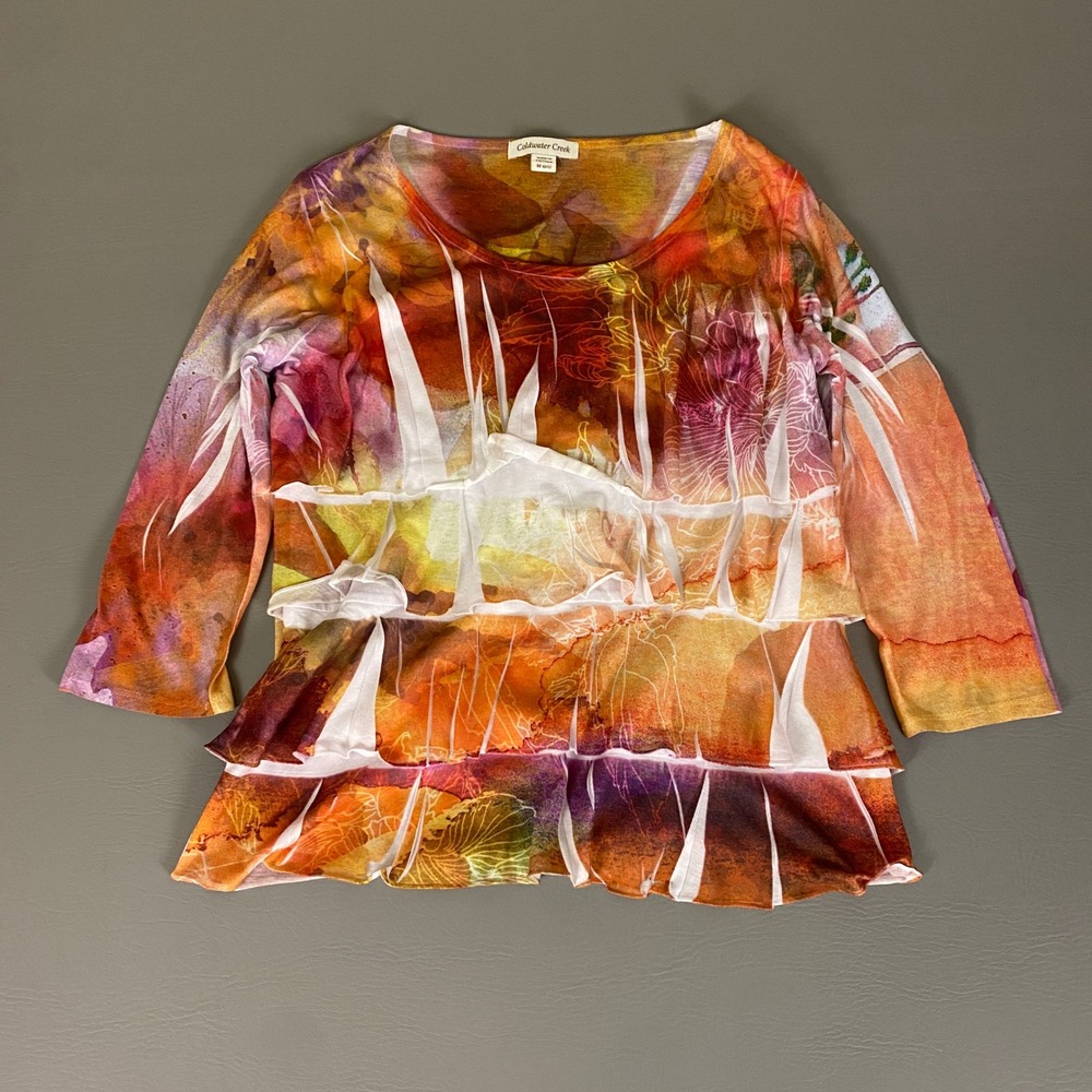 Coldwater Creek Top Size Medium Multicolor Floral Ruffle Layered Long Sleeve‎